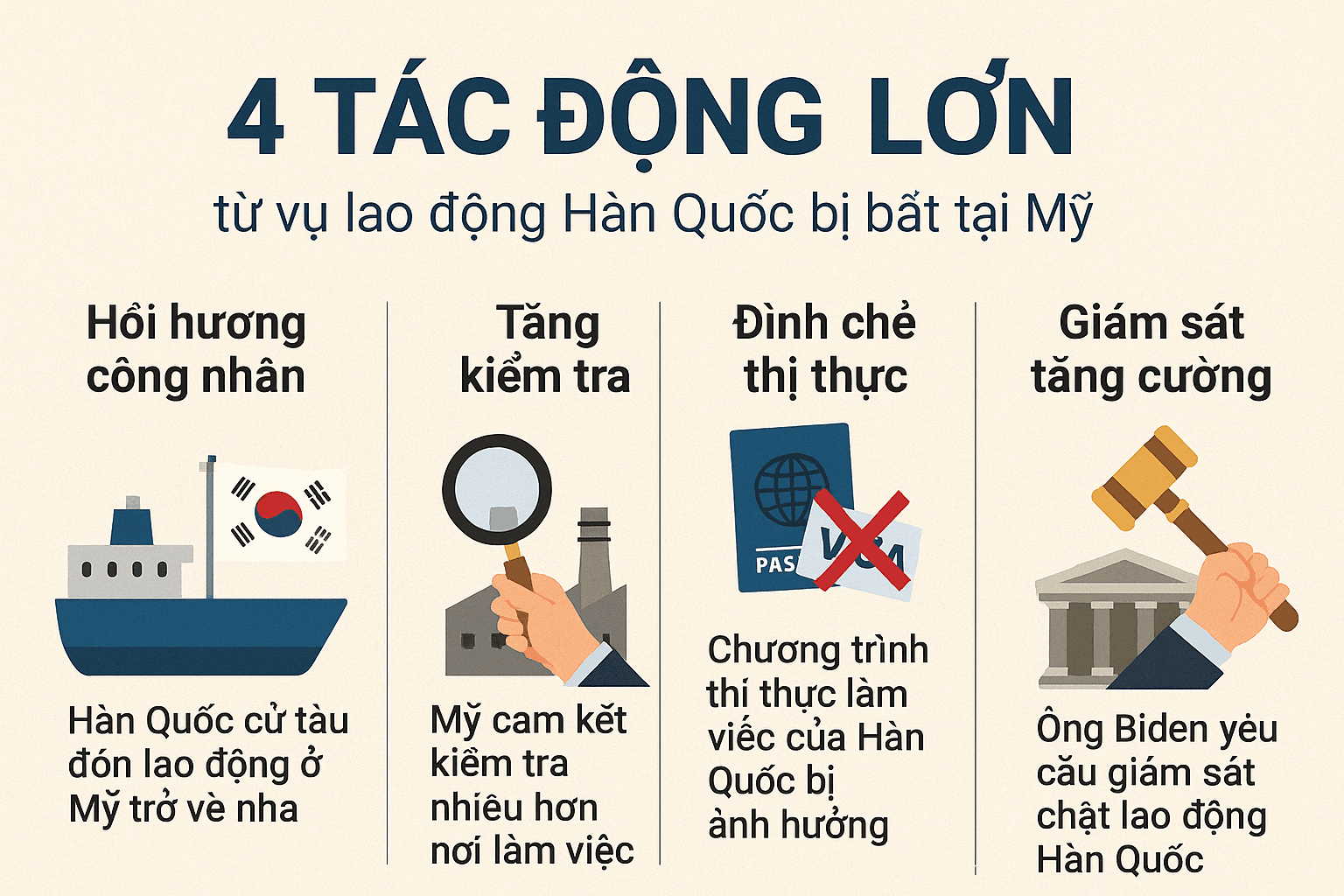Hàn Quốc điều tàu đón lao động tại Mỹ, Mỹ tăng kiểm tra nơi làm việc