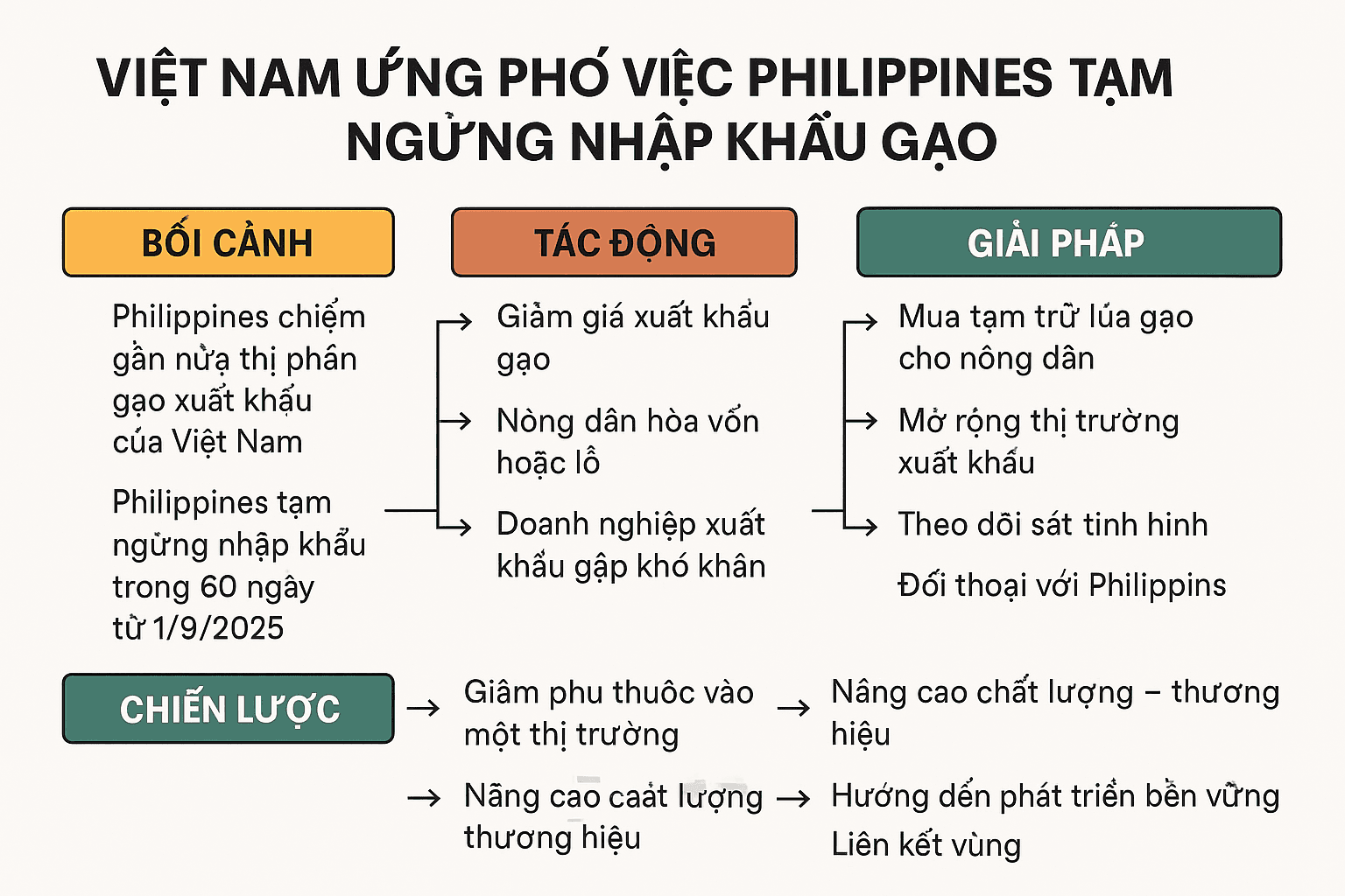 Phân tích chuyên sâu: Việt Nam ứng phó với việc Philippines tạm ngừng nhập khẩu gạo
