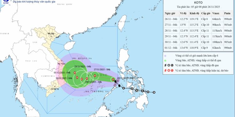Bão Koto vào Biển Đông, trở thành bão số 15 năm 2025 – Quỹ đạo di chuyển phức tạp do nhiều hình thế chi phối