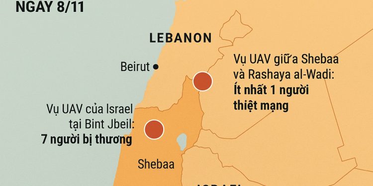 Vụ tấn công UAV của Israel tại Lebanon: 7 người bị thương, ít nhất 1 người thiệt mạng.