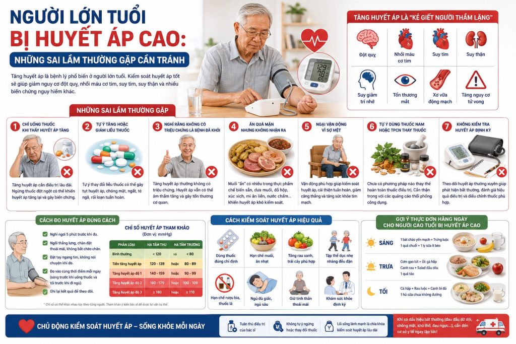 NGƯỜI LỚN TUỔI BỊ HUYẾT ÁP CAO: NHỮNG SAI LẦM THƯỜNG GẶP CẦN TRÁNH